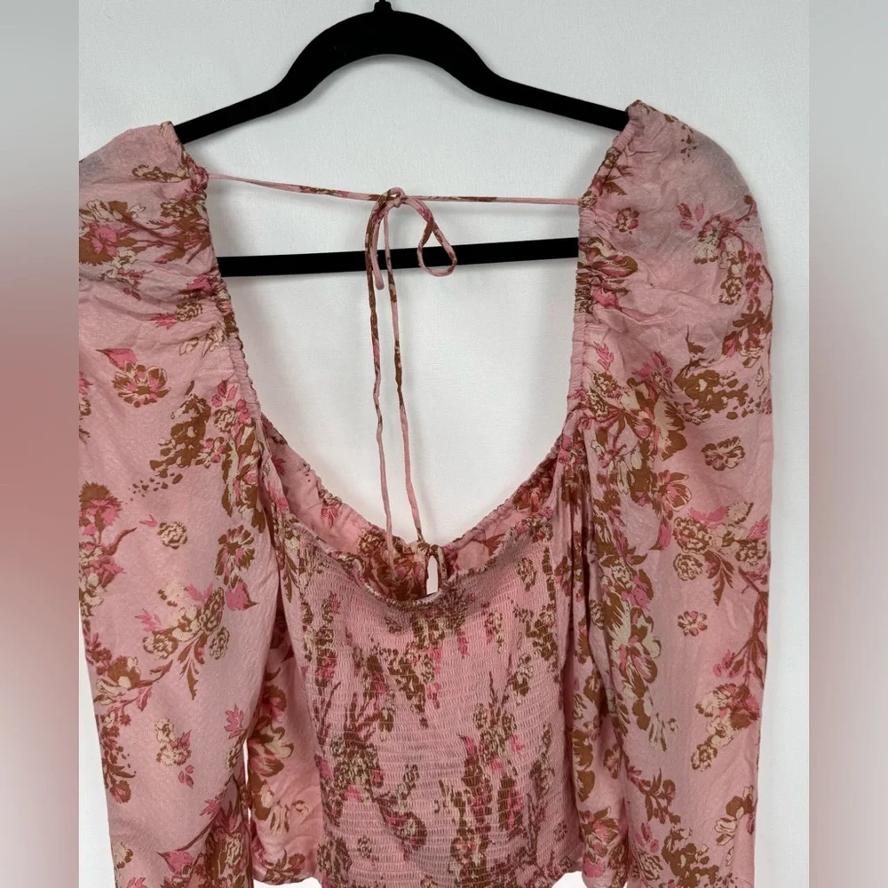 Free People‎ Hilary Floral Printed Long Sleeve Top Pink Womens Size Small